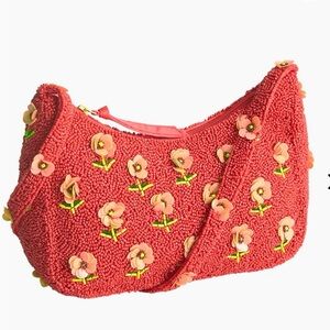 New Vera Bradley, mini Roxberry Red Beaded Floral Shoulder Bag Tiny Poppies